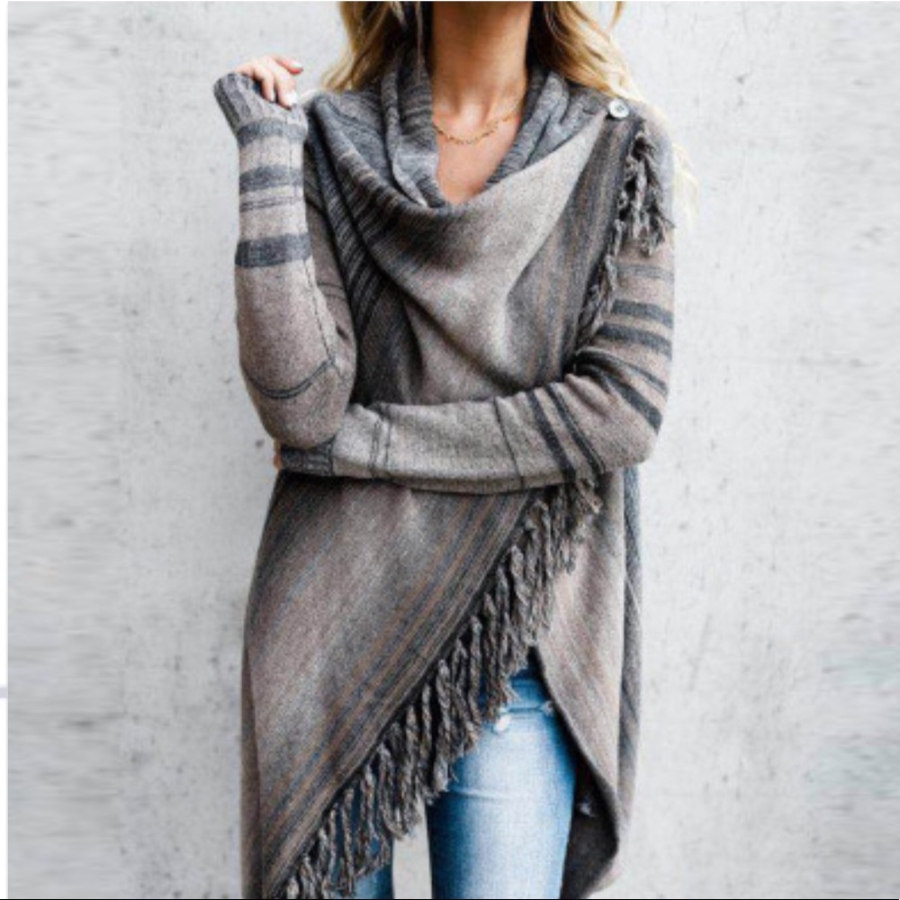 New! Bohemian Aztec fringe sweater/shawl